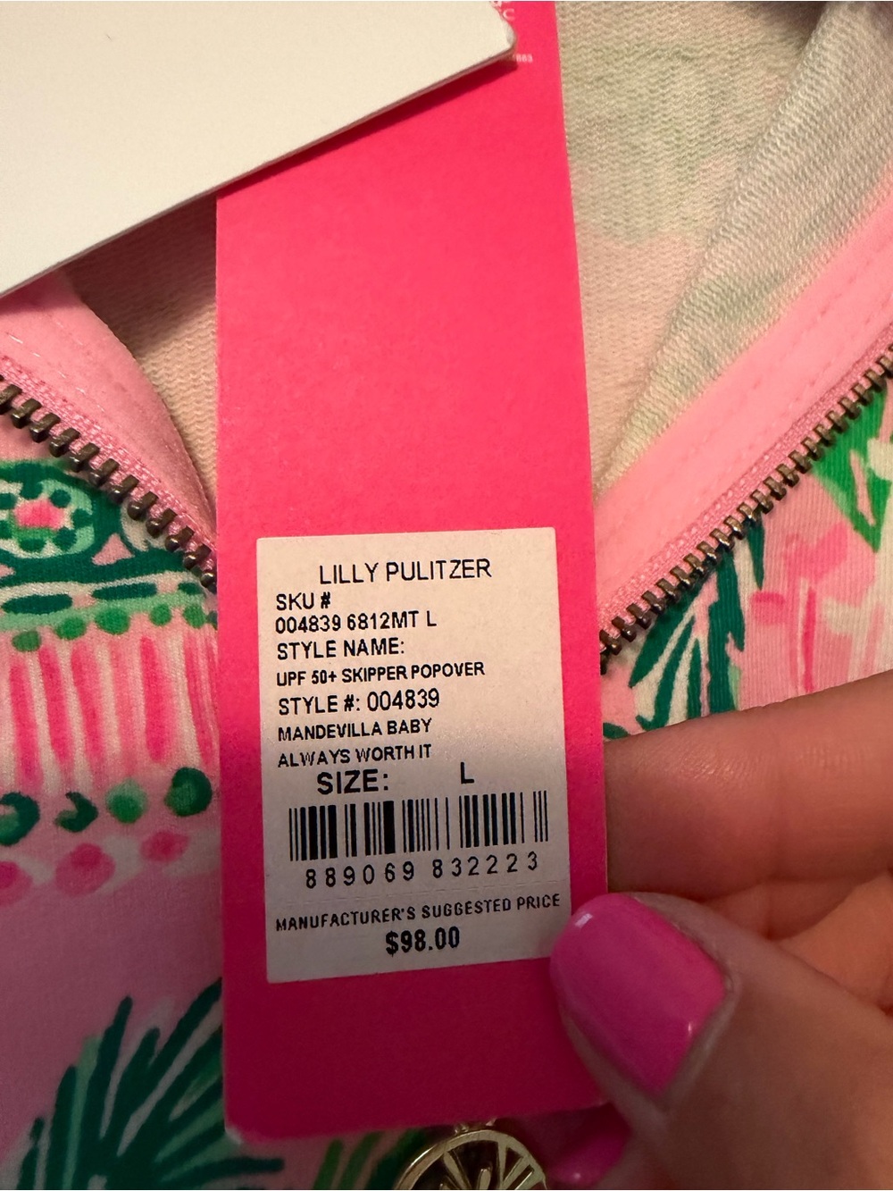 Lilly Pulitzer Pink Pullover with Green Palm Print - Picture 2 of 2